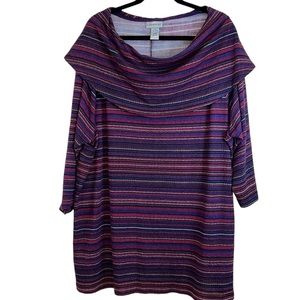 Catherine's Striped Cowl Neck Tunic Sweater Multi-Color, Women's 2X / 22-24W